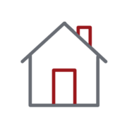 Icon eines Hauses in Farben grau und rot